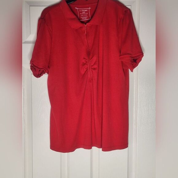 Lane Bryant 18/20 Red 100% SUPIMA COTTON Polo Zipper Shrtslv Women’s Shirt - Picture 1 of 6